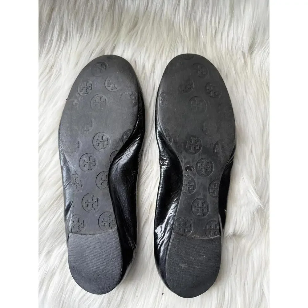 Tory Burch Black Leather Flats with Gold Logo - Picture 3 of 6
